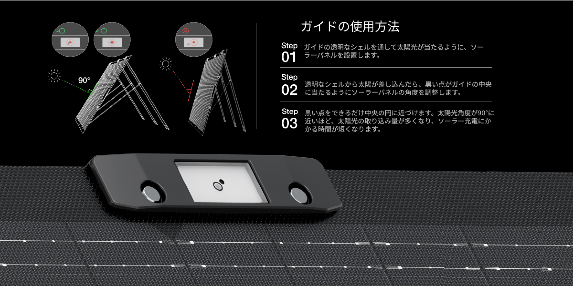 設置角度が一目でわかるガイド機能一体型デザイン